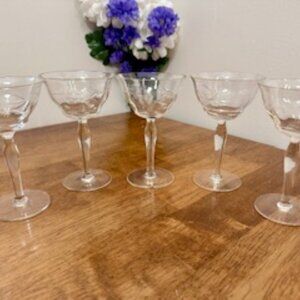 Vintage Etched Crystal Coupe Glasses – Set of 5 Elegant 2.5 oz Cocktail or Desse